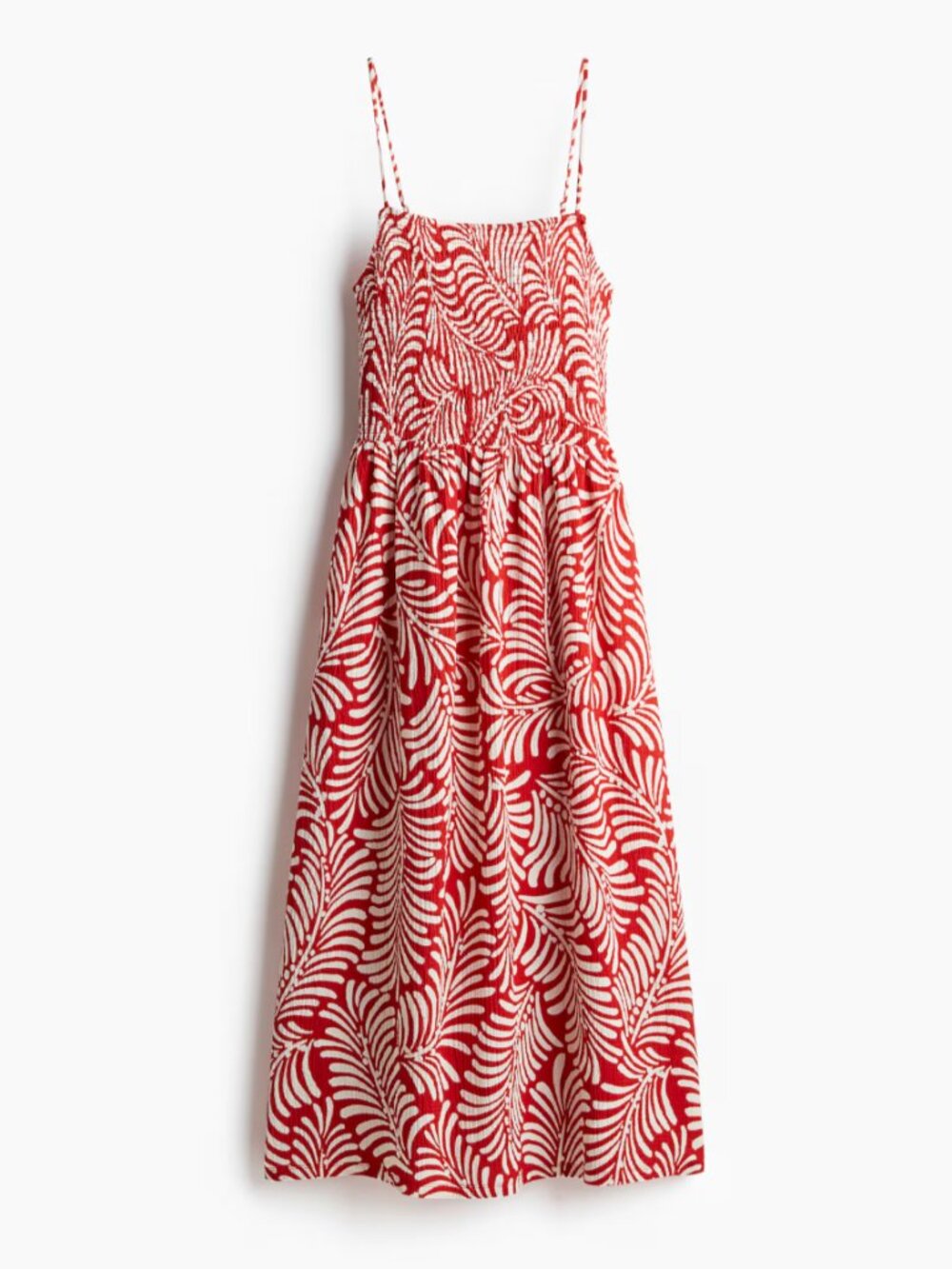 H&M Red Patterned Smocked Sundress Women Small Mediterranean Summer Tomato Girl